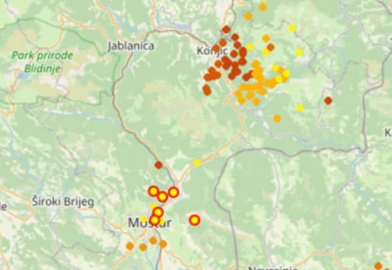 Mapa udara groma u Hercegovini - Grmljavinsko nevrijeme u Hercegovini: Više od 30 udara groma u Mostaru i Konjicu 